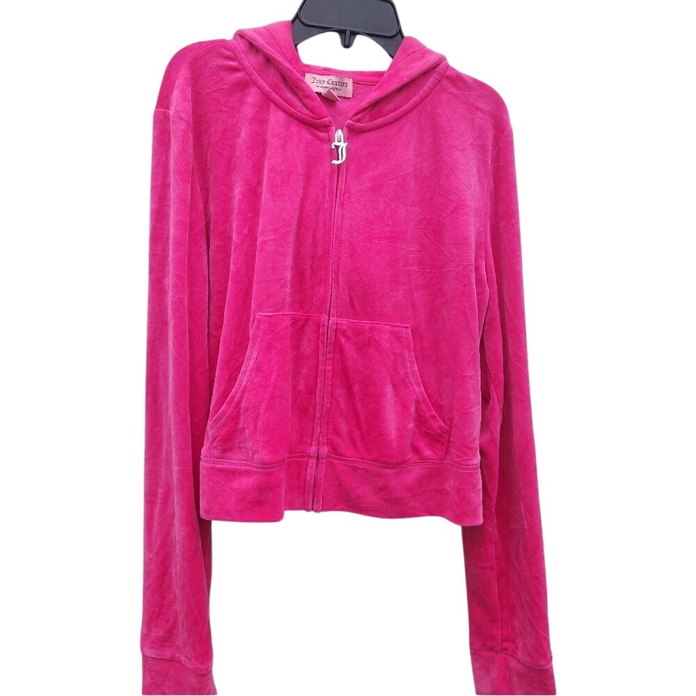 Juicy Couture Y2k OG Velour Hoodie Jacket Bling Rhinestone Baddie Pink Large